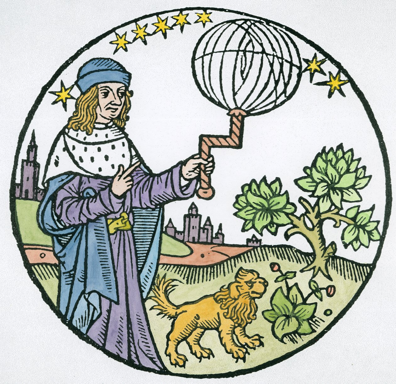 Ideální portrét Aristotela (384-322 př. n. l.), kopie ilustrace z knihy Aristoteles cum Leonardi Aretini Commentariis, Benátky 1516, použité v Dějinách magie, vydané koncem 19. století (la od Italian School