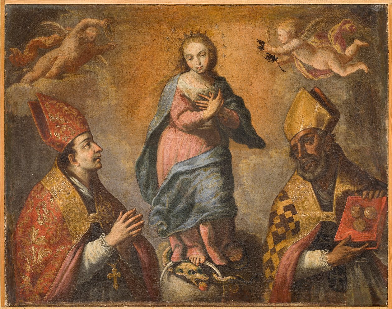 Immaculata mezi svatým Caniem (nebo svatým Augustinem) a svatým Mikulášem, první polovina 18. století (olej na plátně) od Italian School