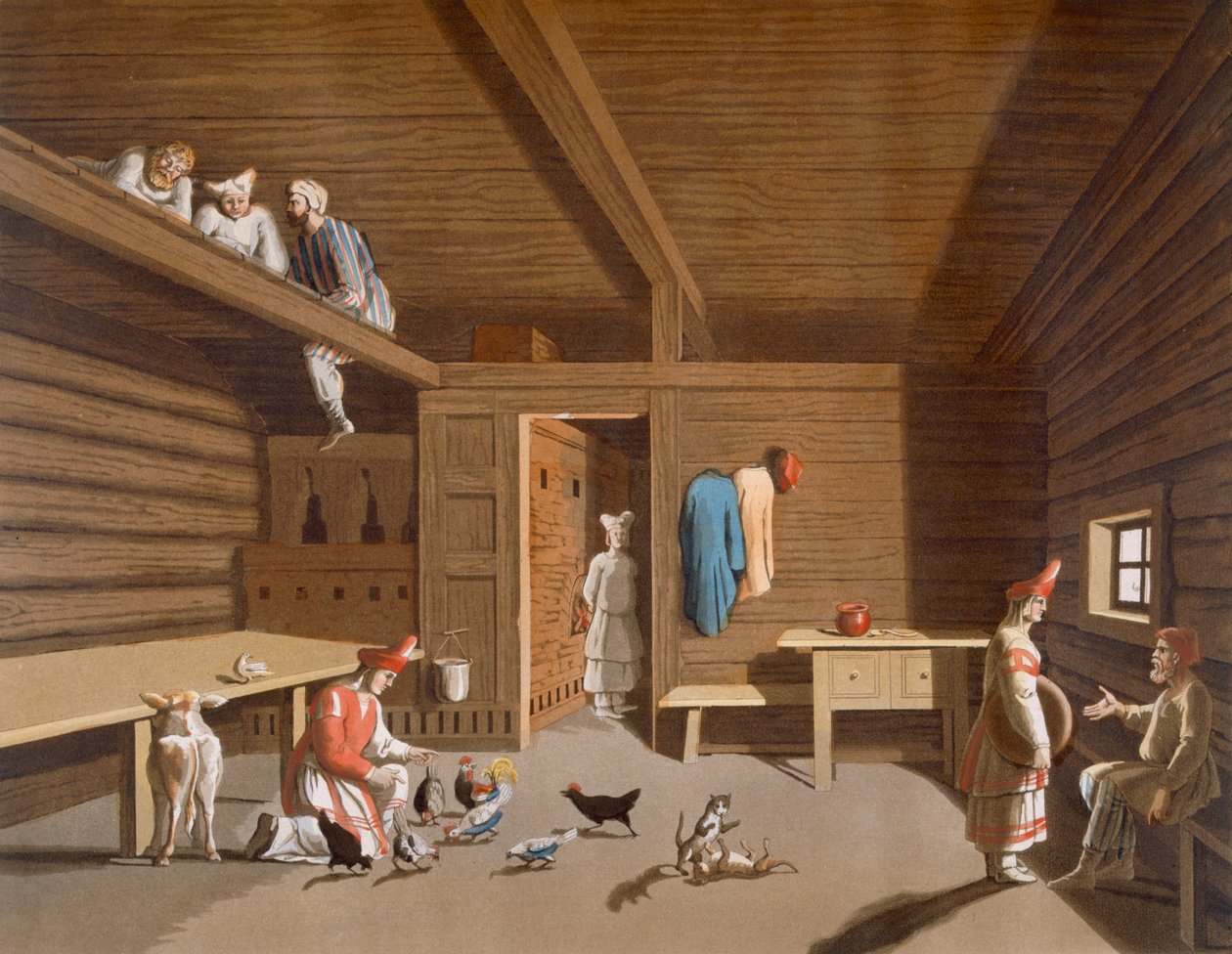 Interiér ruského rolnického domu, c.1820-30s od Italian School