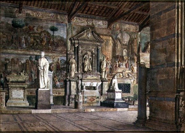 Interiér Campo Santo v Pise, cca 1845 (akvarel na papíře) od Italian School
