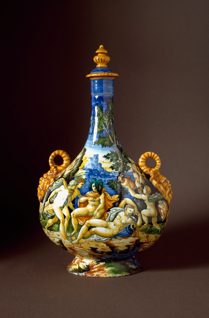 Io et Juno Keramická karafa vyrobená v Urbinu v dílně Fontana, Itálie. Florencie 16. století, Museo Nazionale del Bargello – Io a Juno. Keramický džbán z dílny Fontana, Urbino. 16. století. Národní muzeum Bargello, Florencie, Itálie od Italian School