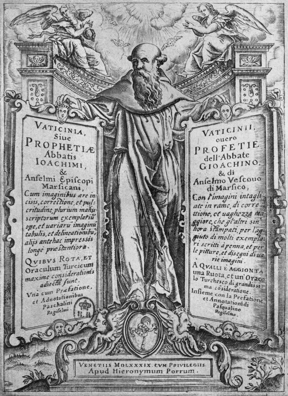 Joachim z Flory, ilustrace z „Proroctví opata Joachima“, 1589 (rytina) (černobílá fotografie) od Italian School
