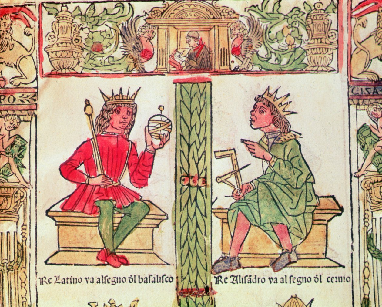 Král Latinus a král Alexandr, z Knihy osudu od Lorenza Spirita Gualtieriho (tištěný papír) od Italian School