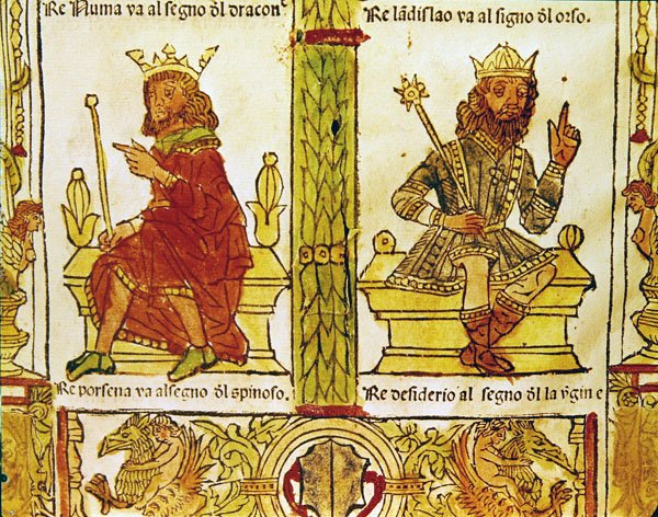 Král Porsenna a král Desiderius, z Knihy osudu od Lorenza Spirita Gualtieriho (tištěný papír) od Italian School