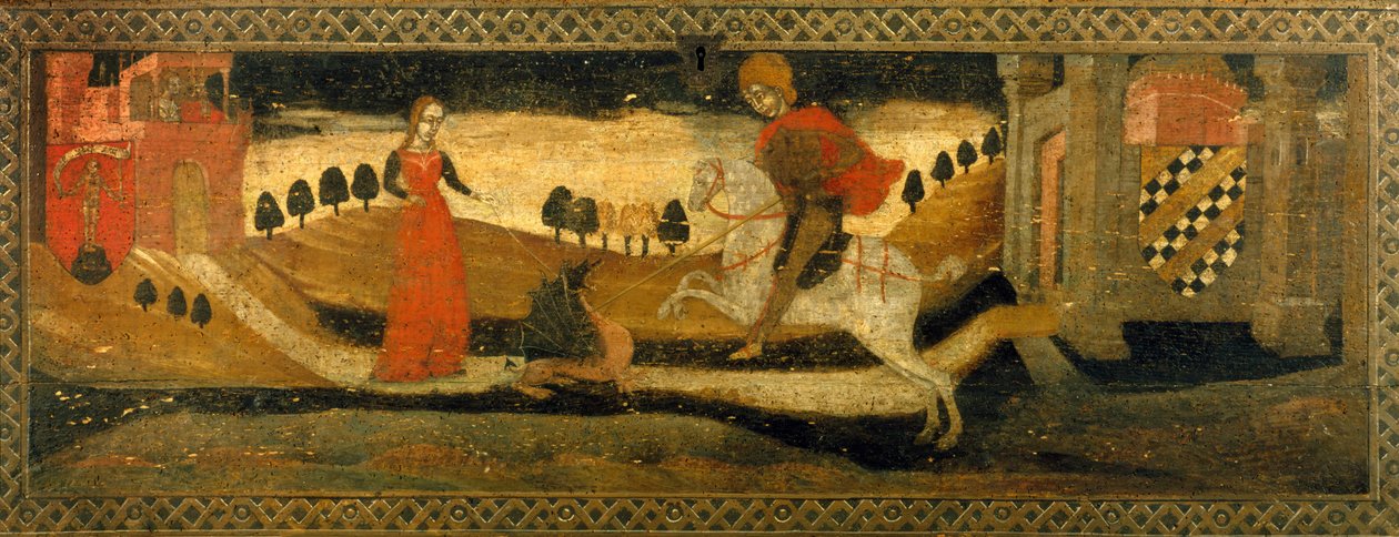 Rytíř zabíjející draka v přítomnosti princezny. od Italian School