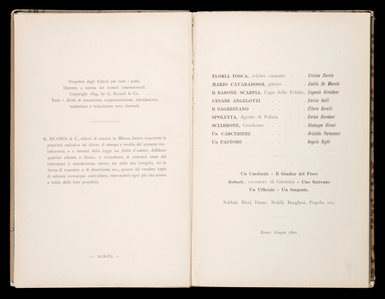 Libreto Tosca Giacomo Puccini, Edition Ricordi, Itálie od Italian School