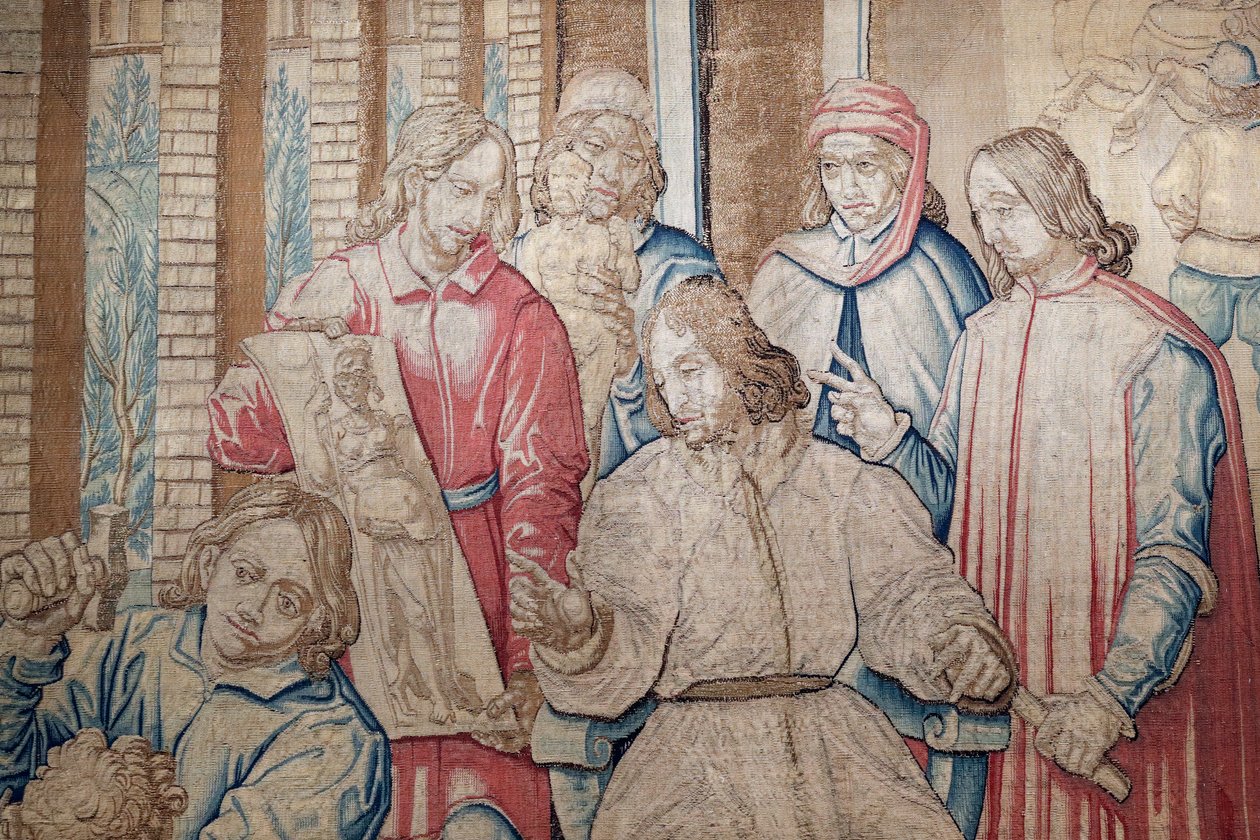 Lorenzo Velkolepý mezi sochaři a malíři v Medicejské zahradě v San Marco. Gobelín 1516. Janov. Itálie. od Italian School