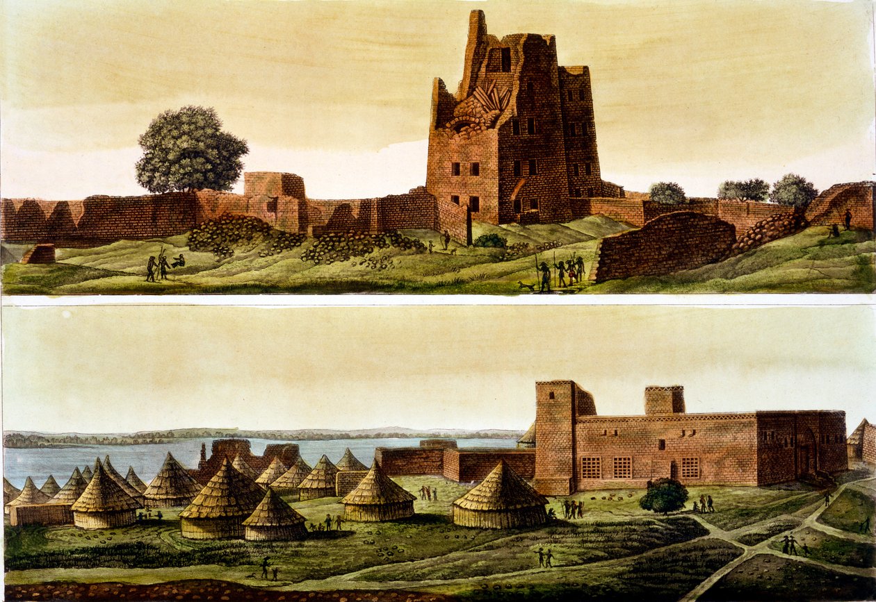 Dolní Egypt nebo Súdán, řeka Nil: Níže, vesnice El-Querebyn, 20.–30. léta 19. století od Italian School