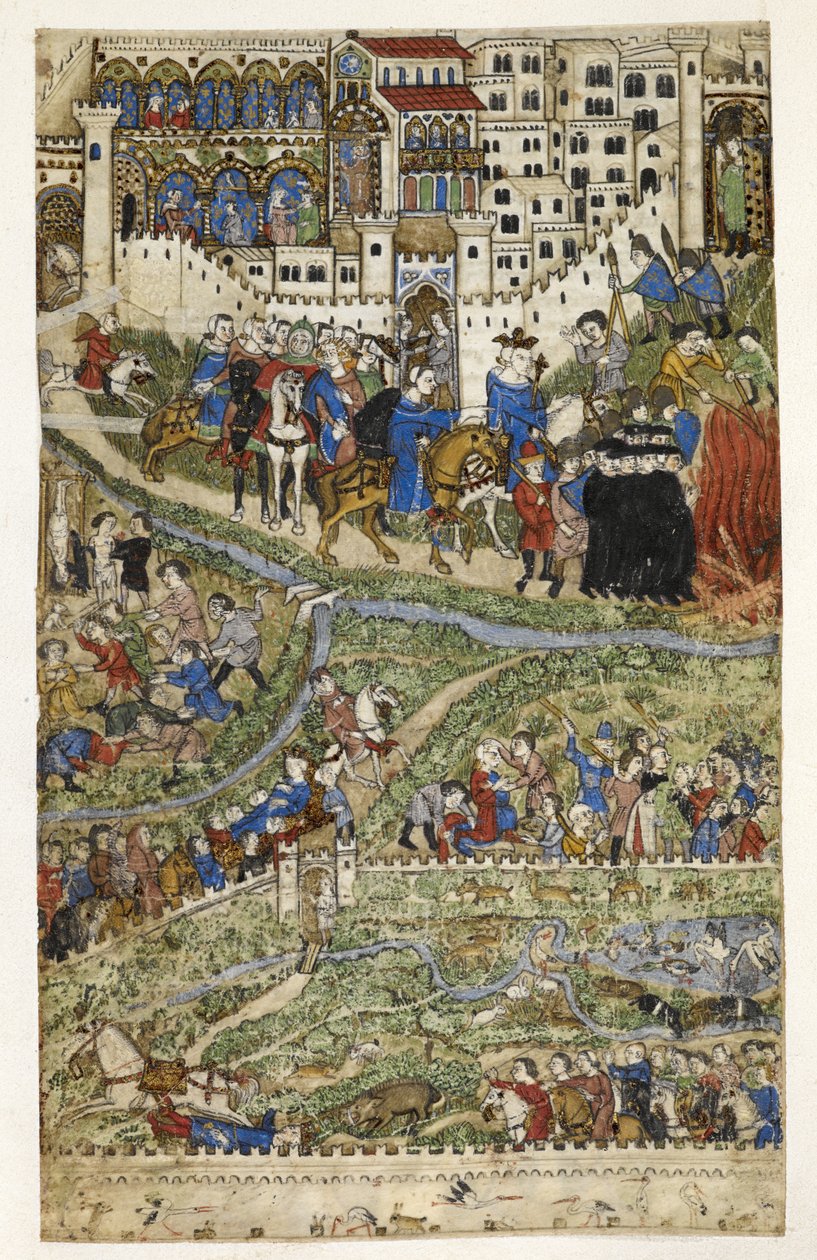 MS Add.27695 fol.6v Zničení templářů a smrt francouzského krále Filipa IV. (1268-1314), ilustrace z 