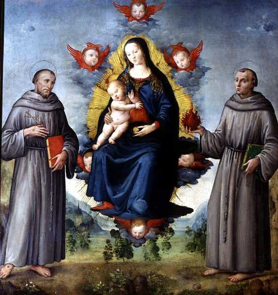 Madona s dítětem, po stranách SS František z Assisi a Antonín z Padovy (tempera na panelu) od Italian School
