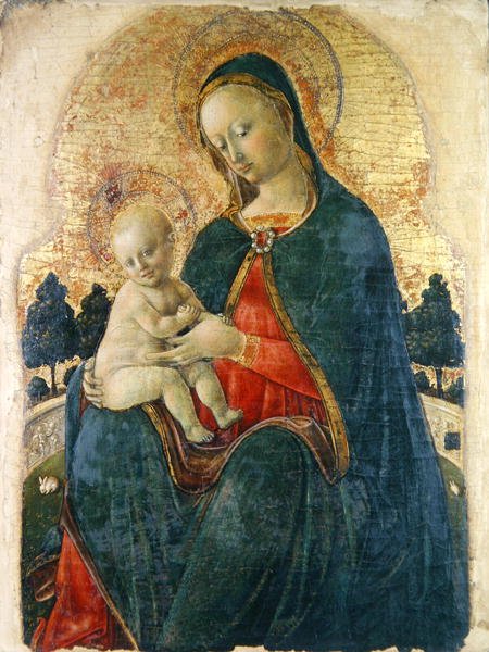 Madonna a dítě v zahradě, benátský malíř (panel) od Italian School