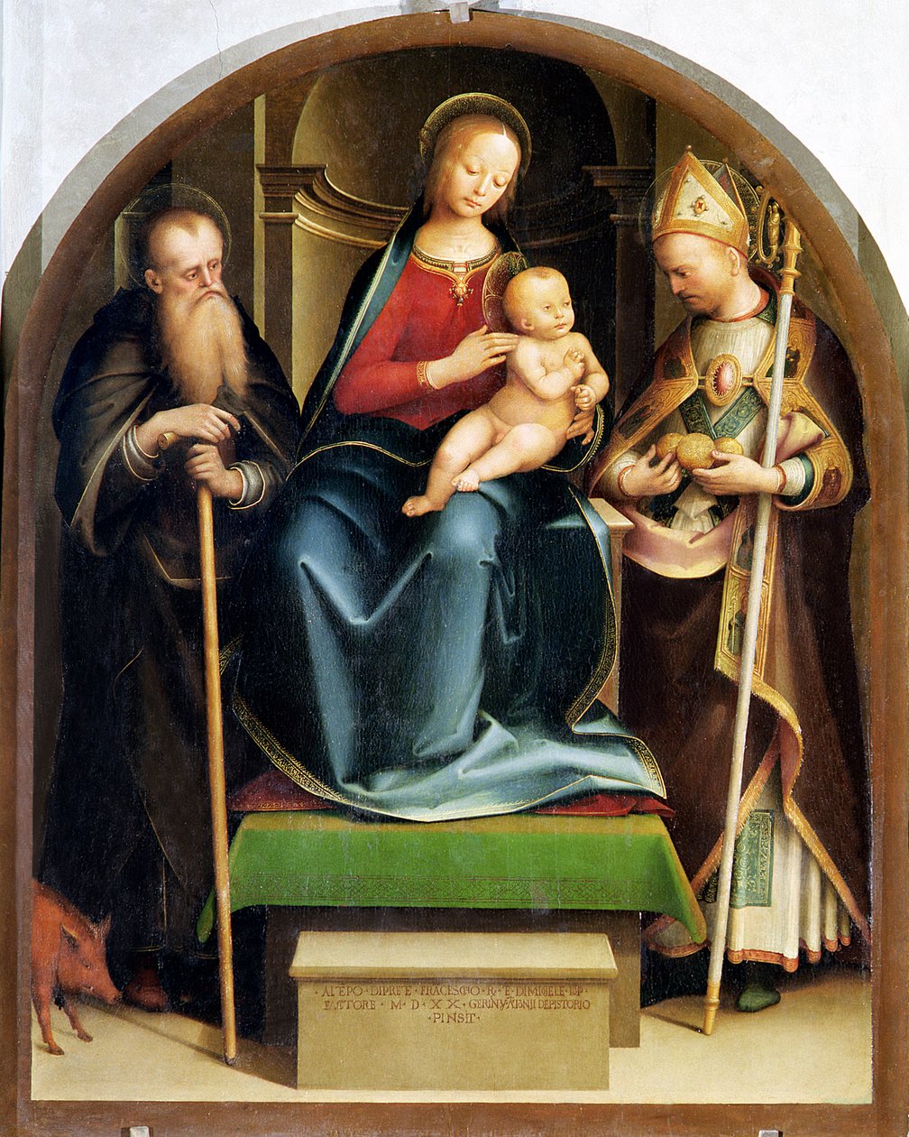 Madona s dítětem se sv. Antonínem opatem a svatým Mikulášem z Bari, 1520 od Italian School