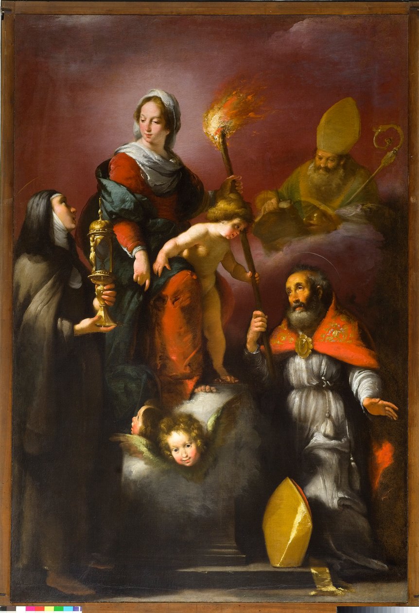 Madona s dítětem a svatí Klára, Ambrož a Erasmus, kolem roku 1625 od Italian School
