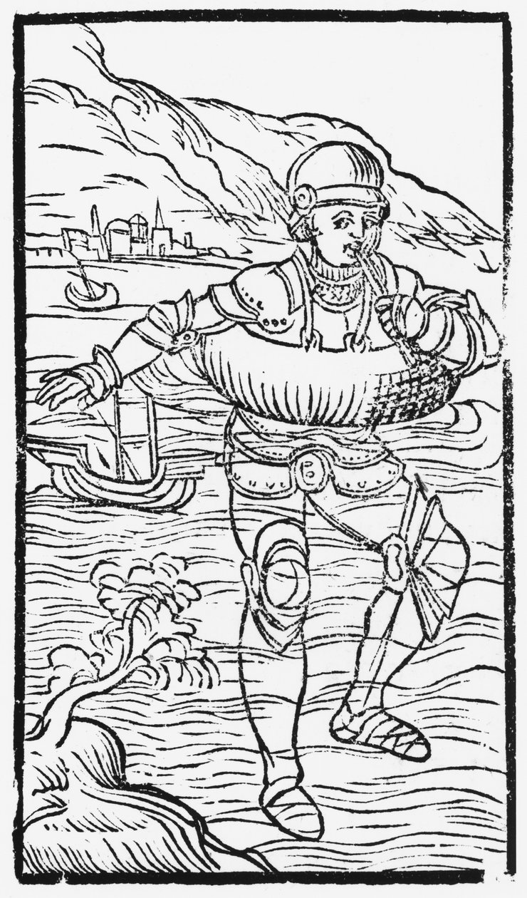 Muž s prstenem života, ilustrace z Dějin severních národů od Olause Magnuse (1490-1558), vydáno v Římě, 1555 od Italian School