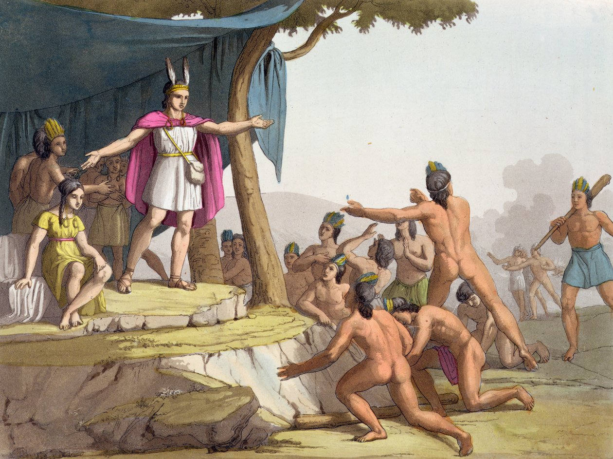 Manco Capac a královna Mama Ocllo shromažďují divochy, kolem roku 1820 od Italian School