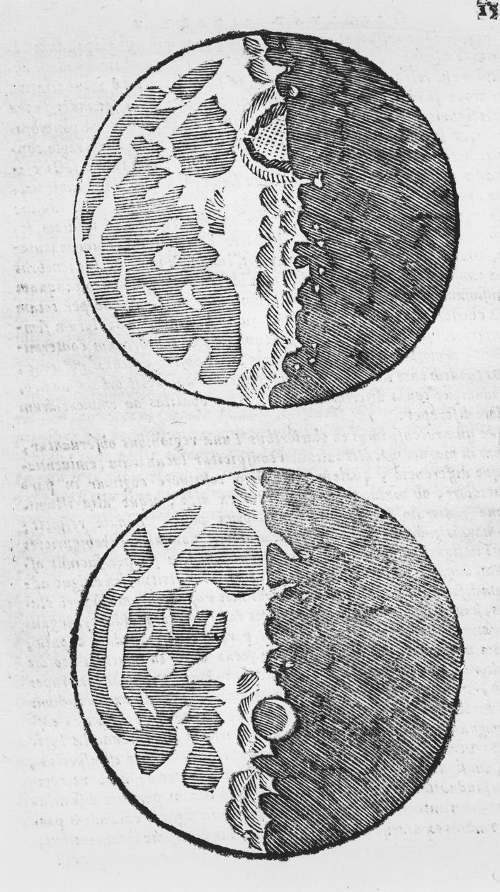 Mapy Měsíce, ilustrace z knihy Sidereus Nuncius od Galilea Galileiho, 1610 od Italian School