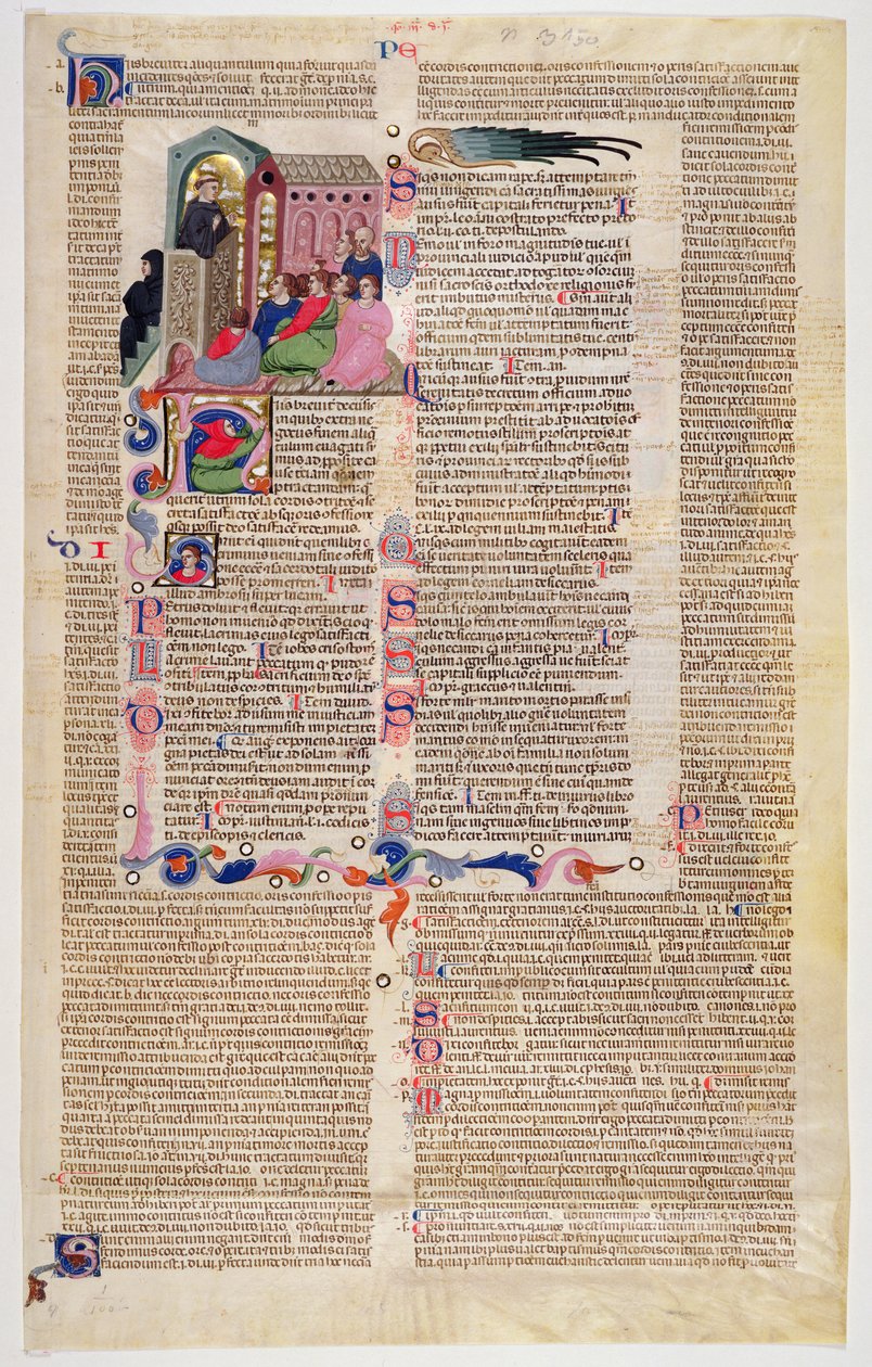 Marlay Cutting IT.11: List s miniaturou z Gratians Decretum zobrazující mnicha, jak káže kongregaci mužů a žen od Italian School