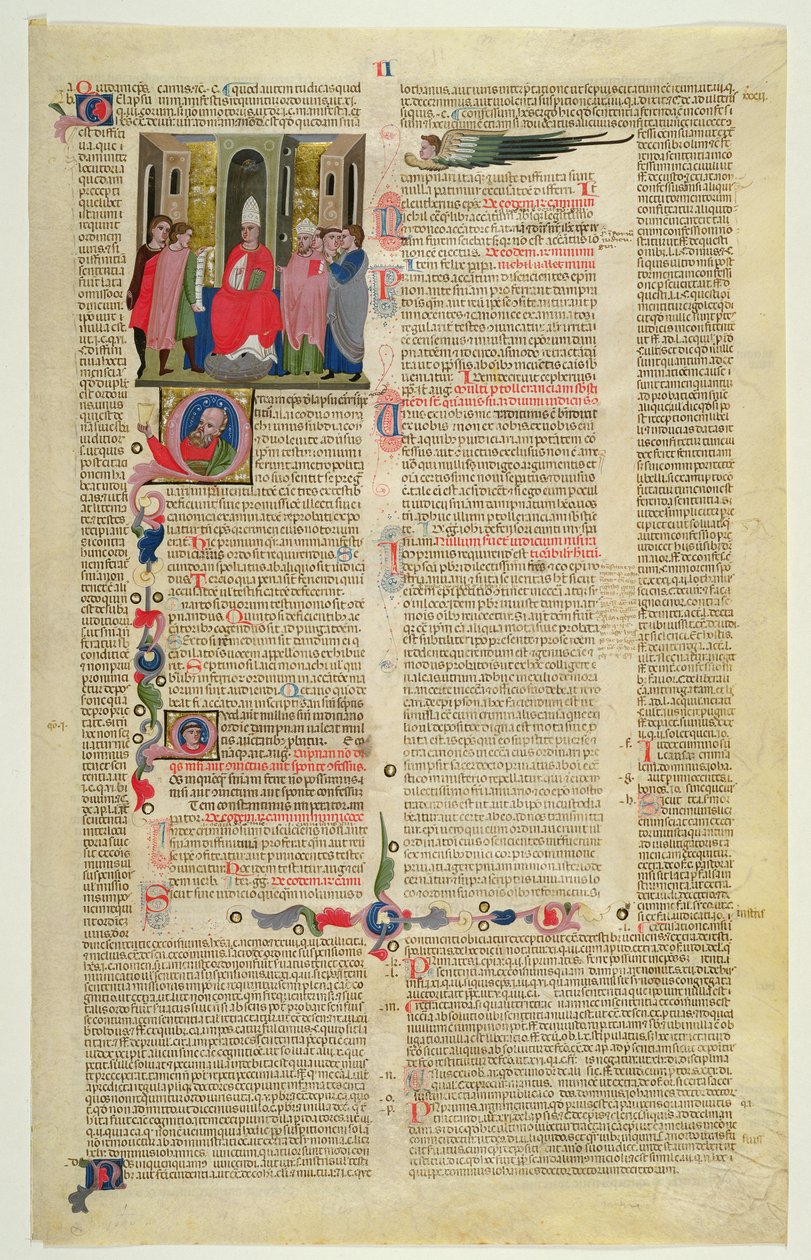 Marlay Cutting IT.3: List s miniaturou z Gratians Decretum ukazující případ biskupa obviněného z tělesného hříchu od Italian School