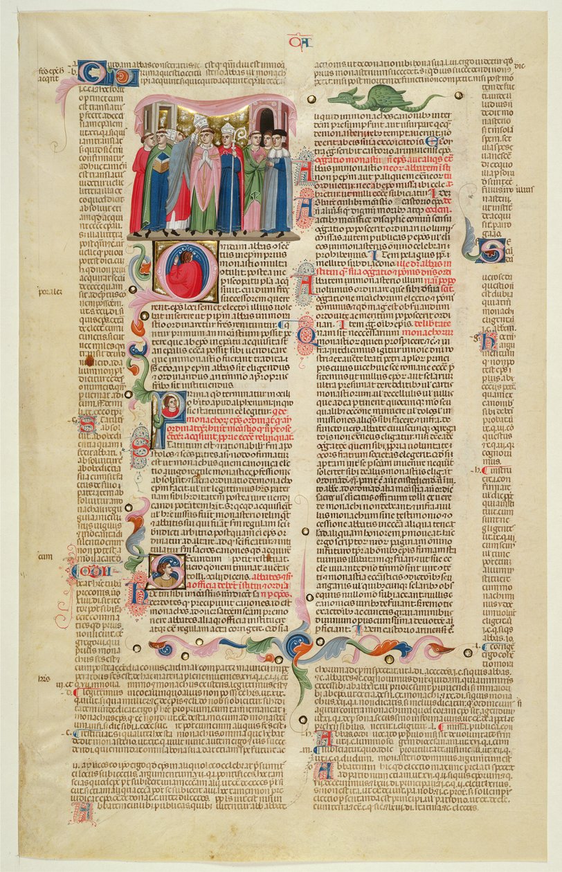 Marlay Cutting IT.7: List s miniaturou z Gratians Decretum ukazující případ opata vyrobeného biskupem od Italian School