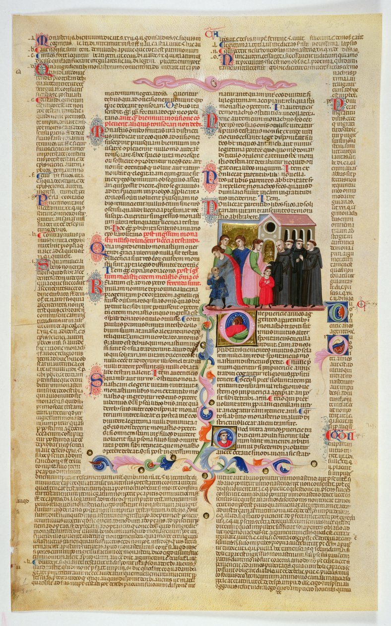 Marlay Cutting IT.9: List s miniaturou z Gratians Decretum zobrazující dva chlapce, které jejich rodiče přivedli do kláštera od Italian School