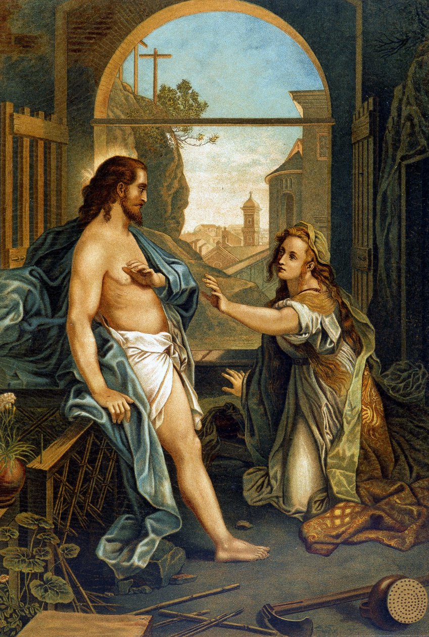 Marie Magdalena asistentka Umučení Krista v „Zlaté klasické Bibli: Historie Božího zjevení ve starověku a v novém úsilí“ od Giovanniho Ladislao Sykory (sv. 2), přeložil Don Clemente Benetti. (italská bible) od Italian School