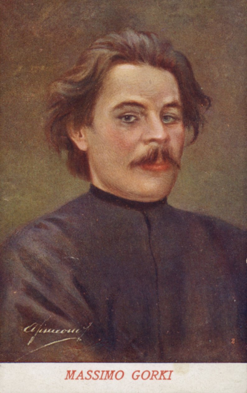 Maxim Gorkij (1868-1936), ruský spisovatel a politický aktivista (barevná litografie) od Italian School