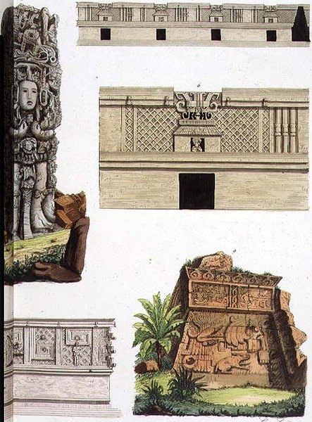 Mexické starožitnosti, architektonické detaily z desky 48 „Dějiny národů“ (akvatinta) (viz také 94497) od Italian School
