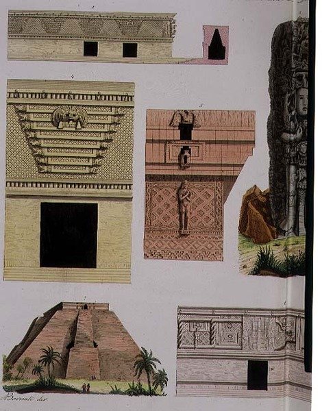 Mexické starožitnosti, architektonické detaily z desky 48 „Dějiny národů“ (akvatinta) (viz také 94498) od Italian School