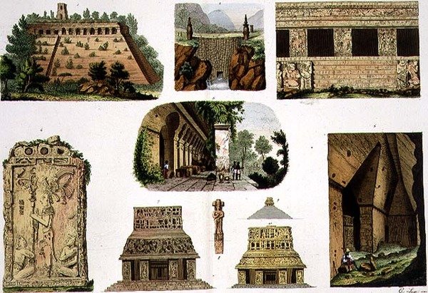 Mexické starožitnosti, architektonické detaily, deska 48A z „Dějiny národů“ (akvatinta) od Italian School