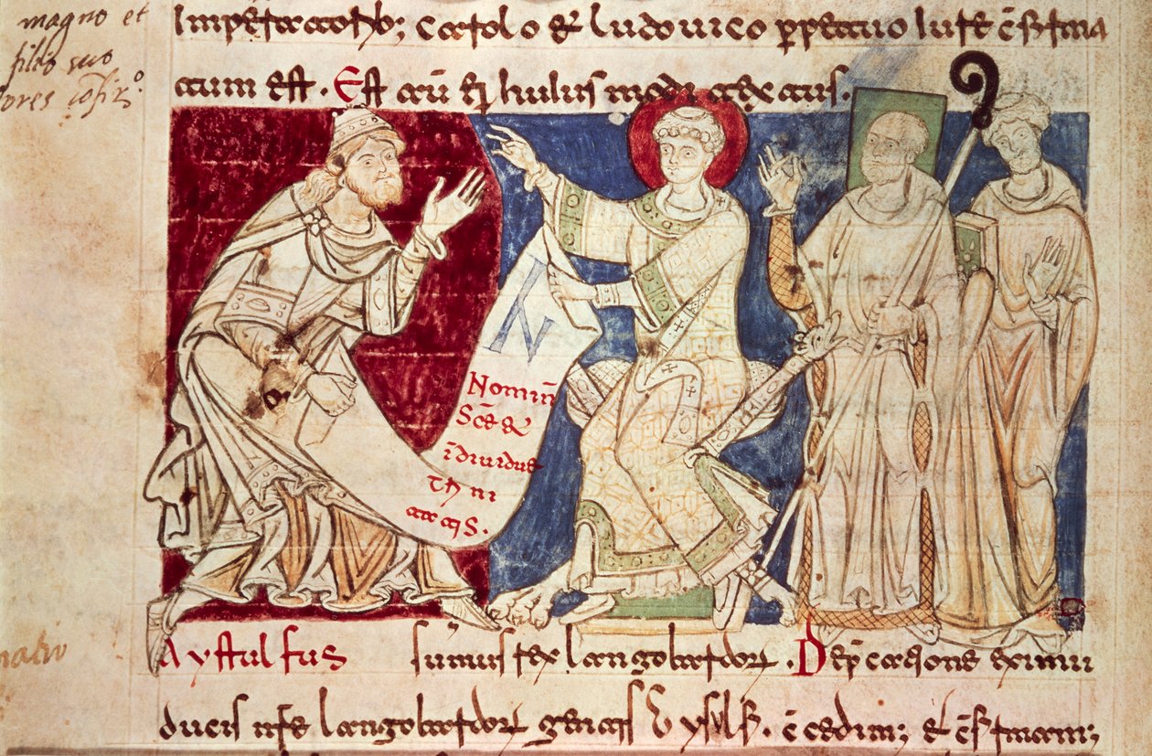 Miniatura z Chronicon Vulturnense, iluminovaný kodex složený mnichem Iohannesem, cca 1130, Itálie od Italian School