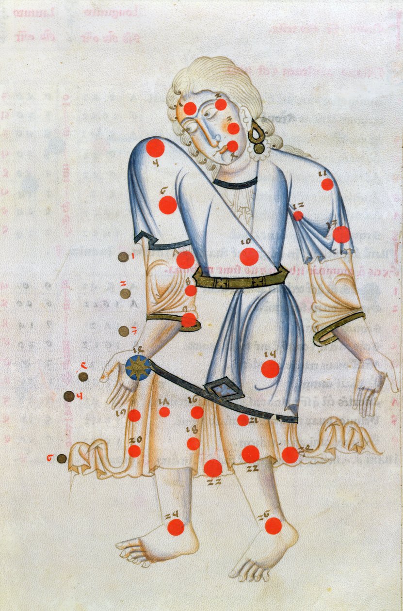 Ms.1036 The Constellation of Virgo, z Liber de stellis fixarum, latinského překladu Knihy stálých hvězd od Abr ar-Rahmana Al Sufiho (903-986 nl) od Italian School