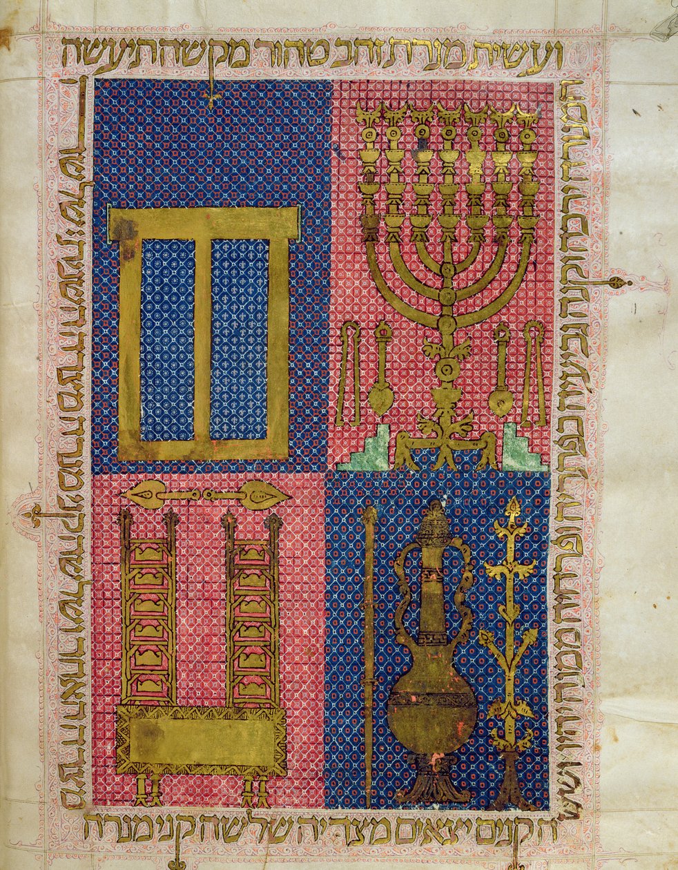 Ms.OR.26 fol.26r Chrámové nástroje, z hebrejské Bible (vellum) od Italian School