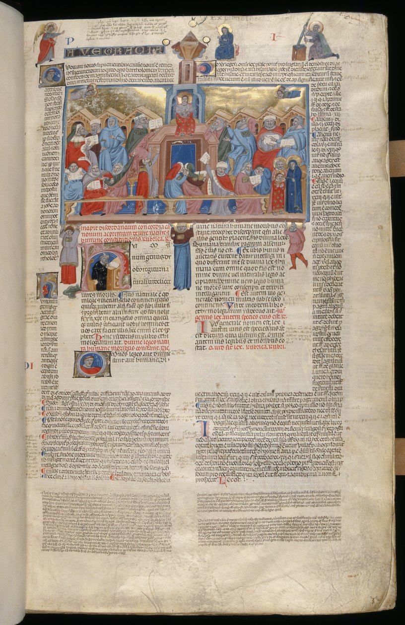 Paní 183, f.1r: Kristus v chrámu, miniatura z Decreta cum Apparatu Ioannis Andreae Laurentii od Italian School
