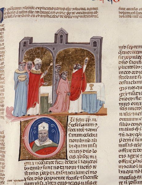 Slečna. 183, f.312r: O zasvěcení, miniatura z „Dekretů s aparátem Johna Andrewa Lawrence“ (na pergamenu) od Italian School
