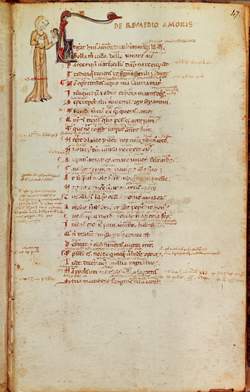Ms 19 fol. 47 Strana textu s historickou iniciálou, od LArt dAimera od Ovidia (43-17 př. Kr.) od Italian School