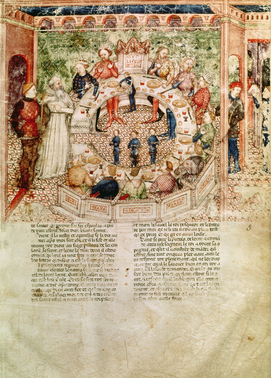 Paní Fr 343 fol.3 Sir Galahad je vítán u kulatého stolu z Queste del Saint Graal, kolem 1380-85 od Italian School