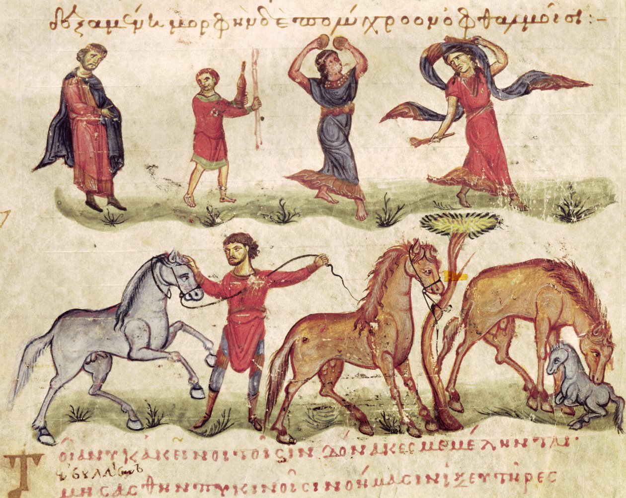 Ms Grec 479 Horse Trainers, ilustrace z Halieutica nebo Cynegetica od Oppiana od Italian School