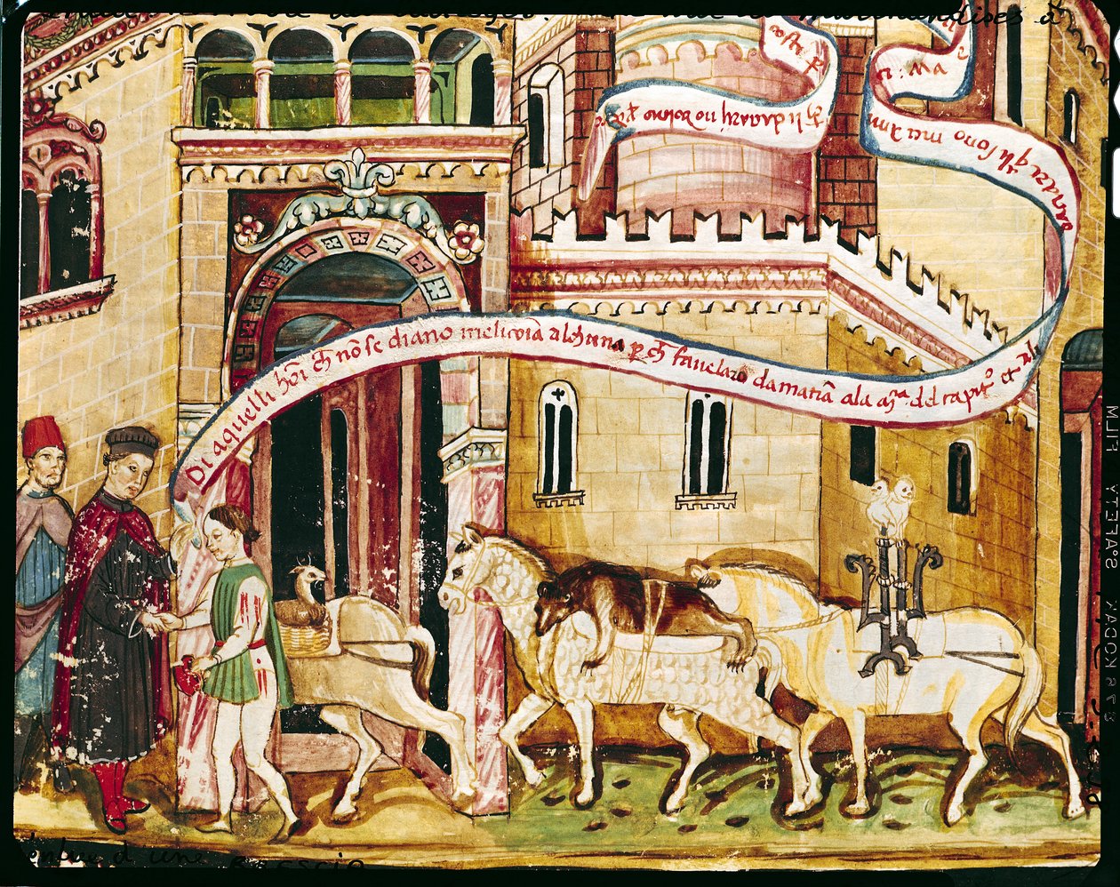 Paní H. V-5 Zdanění obchodníků vjíždějících do města z „Codice dei Privilegi“ (vellum) od Italian School