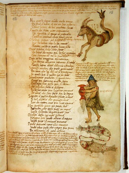 Paní Ital 483 P.4.7 f.158r Kozoroh, Vodnář a Ryby, z 