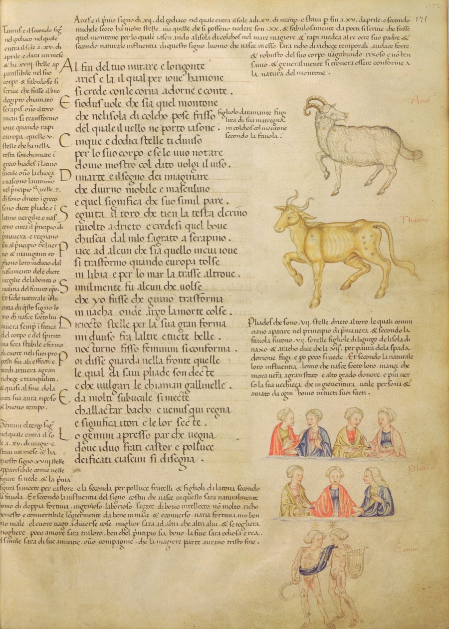 Paní Italien 87 fol. 171 Strana ilustrující astrologická znamení, z „De Civitate Dei, San Agostino“ (vellum) od Italian School