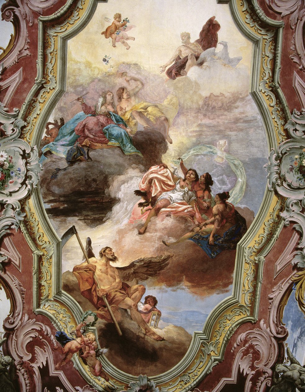 Mytologická scéna s Jupiterem, Juno, Múzami a Otcem Časem od Italian School