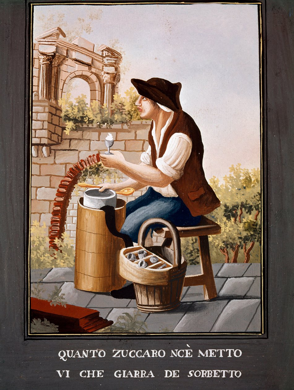 Neapolské malé metiery: prodejce sorbetů - (Starý obchod: prodavač zmrzliny) Akvarel 19. století - Neapol Museo Nazionale di San Martino od Italian School