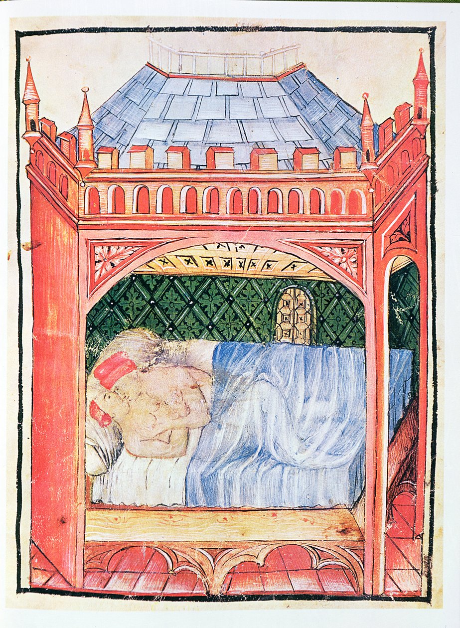 Nouv Acq Lat 1673 fol.100 Pár v posteli, od Tacuinum Sanitatis, kolem 1390-1400 od Italian School