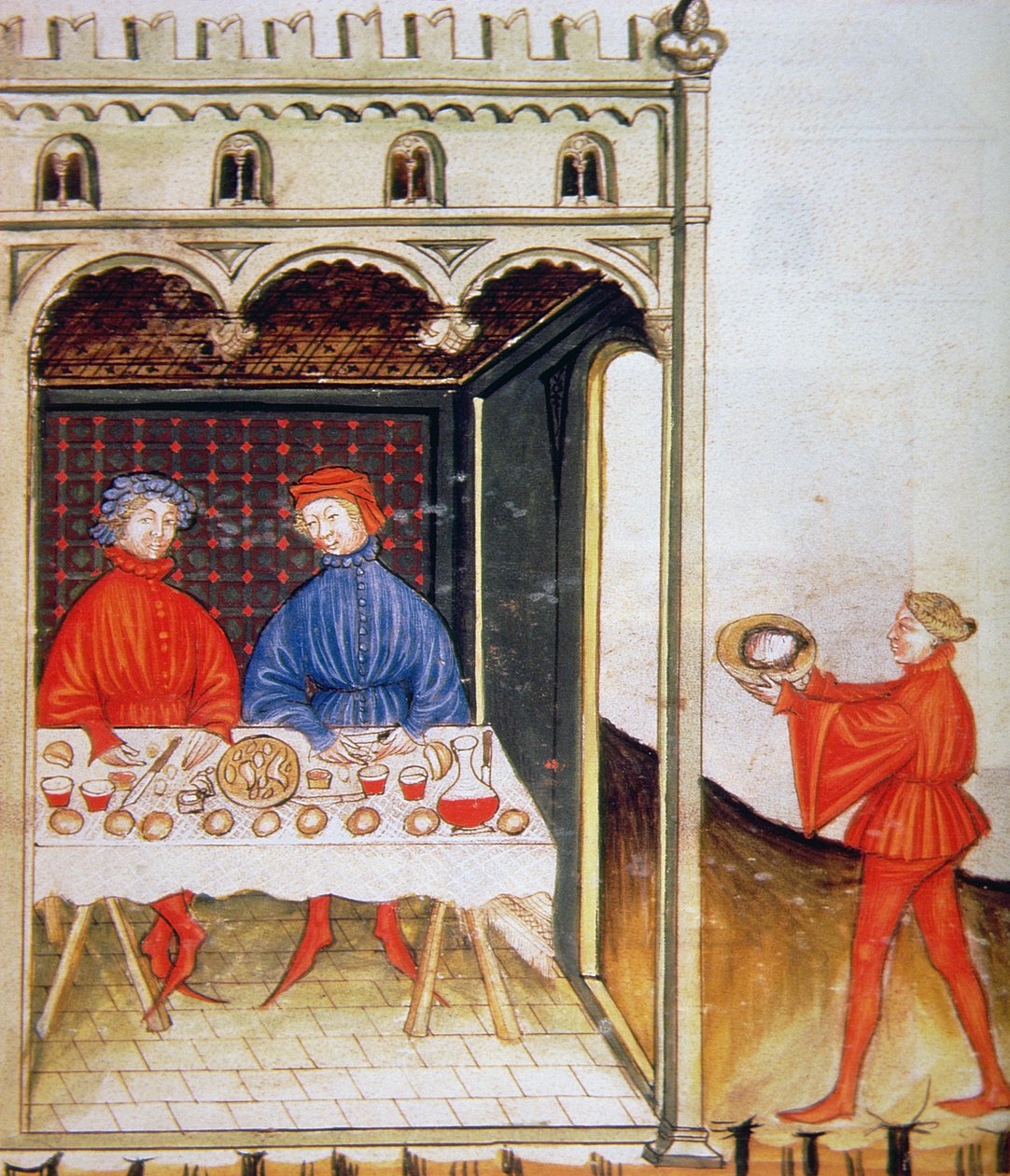 Nova 2644 Fol.53r Ochutnávka vařené pšenice, z Tacuinum Sanitatis Codex Vindobonensis od Italian School