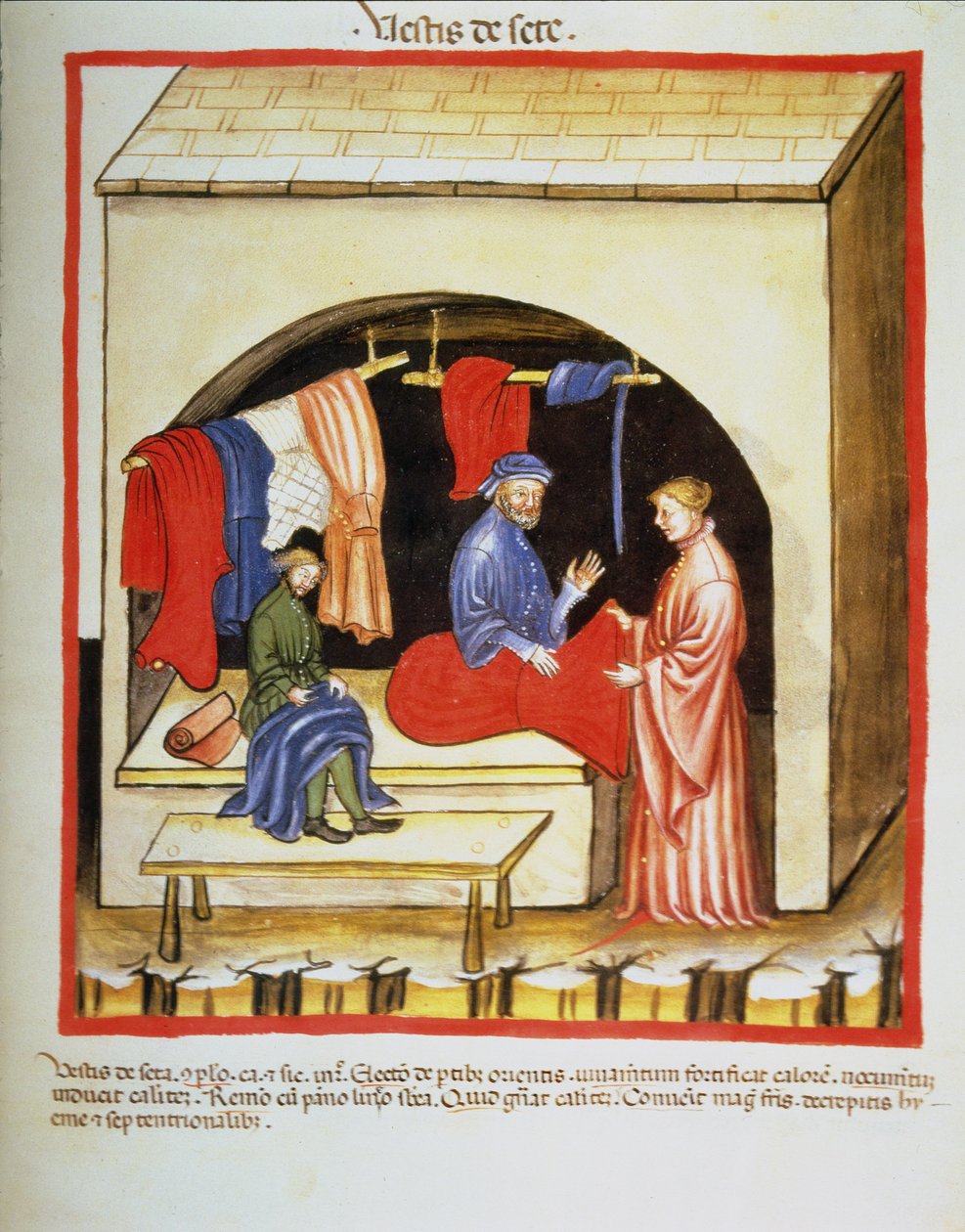 Nova 2644 fol.106r The Tailors Shop : Clothes of Silk, od Tacuinum Sanitatis od Italian School