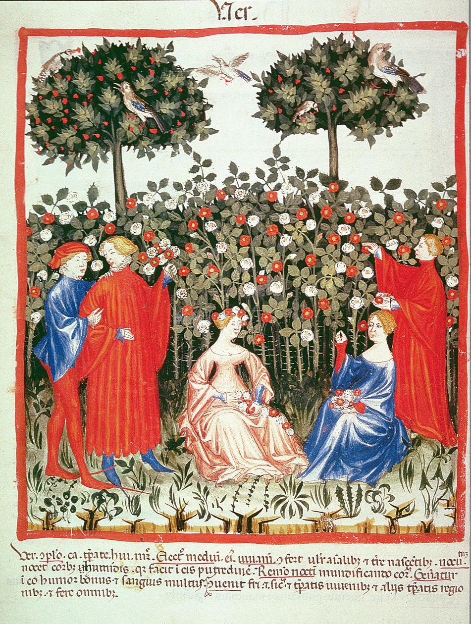 Nova 2644 fol.55v Jaro: Sběr květin, z Tacuinum Sanitatis od Italian School