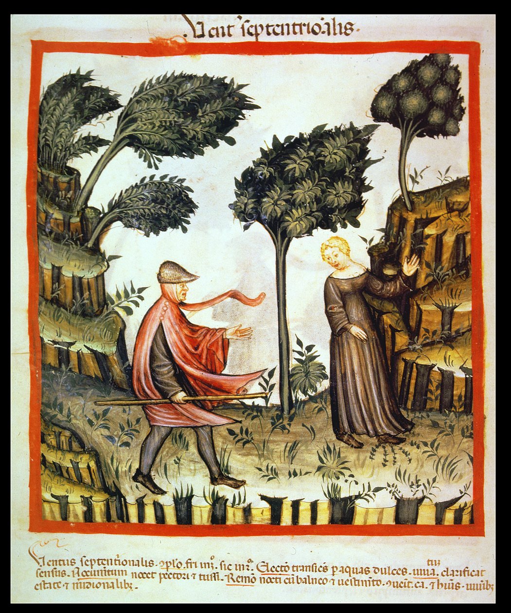 Nova 2644 fol.58v Severní vítr, z Tacuinum Sanitatis od Italian School