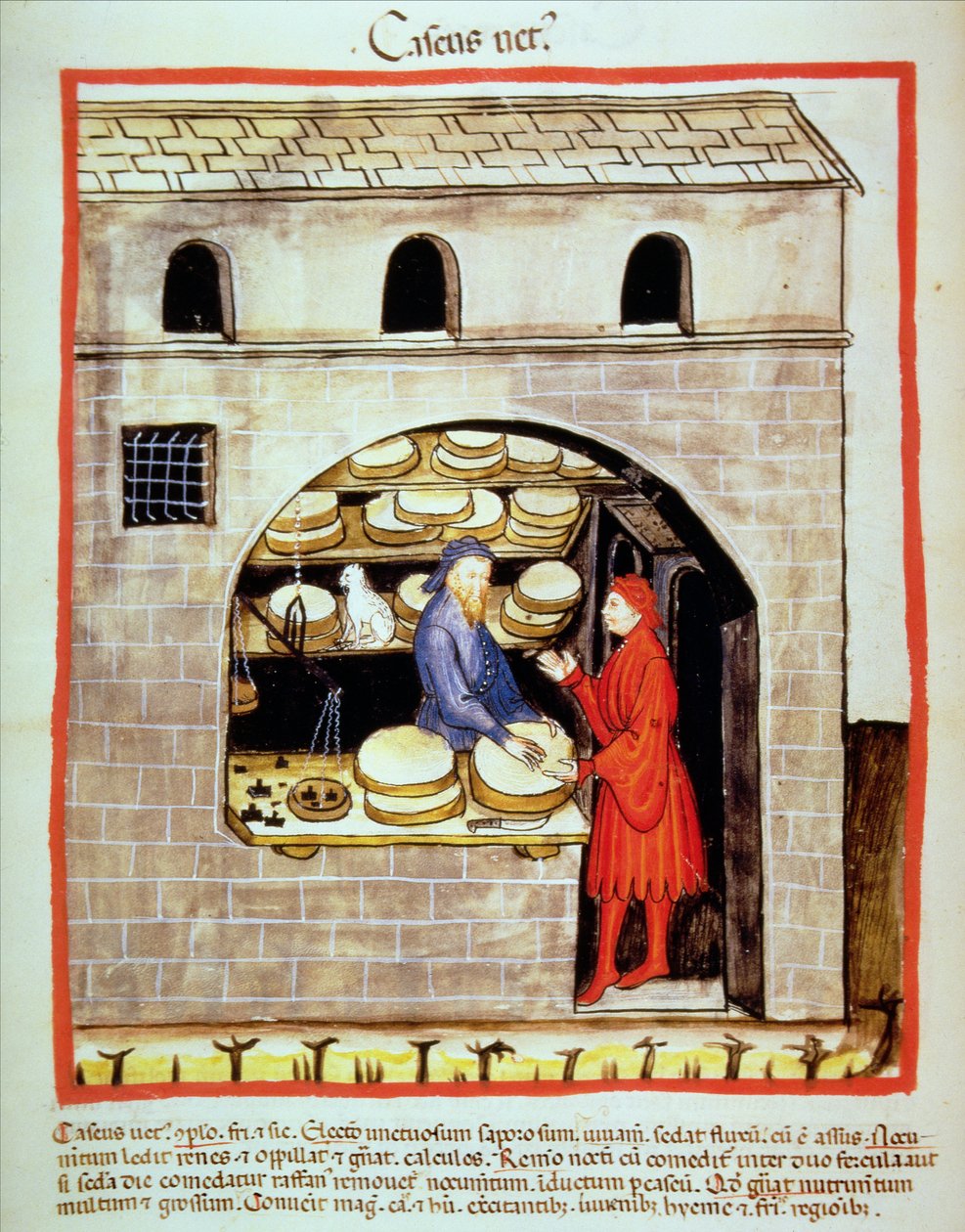 Nova 2644 fol.60v Prodej vyzrálého sýra, od Tacuinum Sanitatis od Italian School