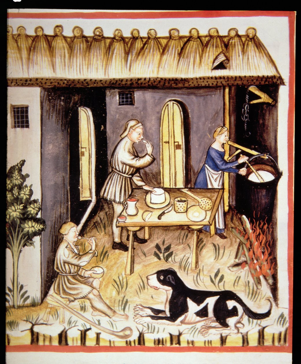 Nova 2644 fol.62r Příprava bílého sýra, z Tacuinum Sanitatis od Italian School