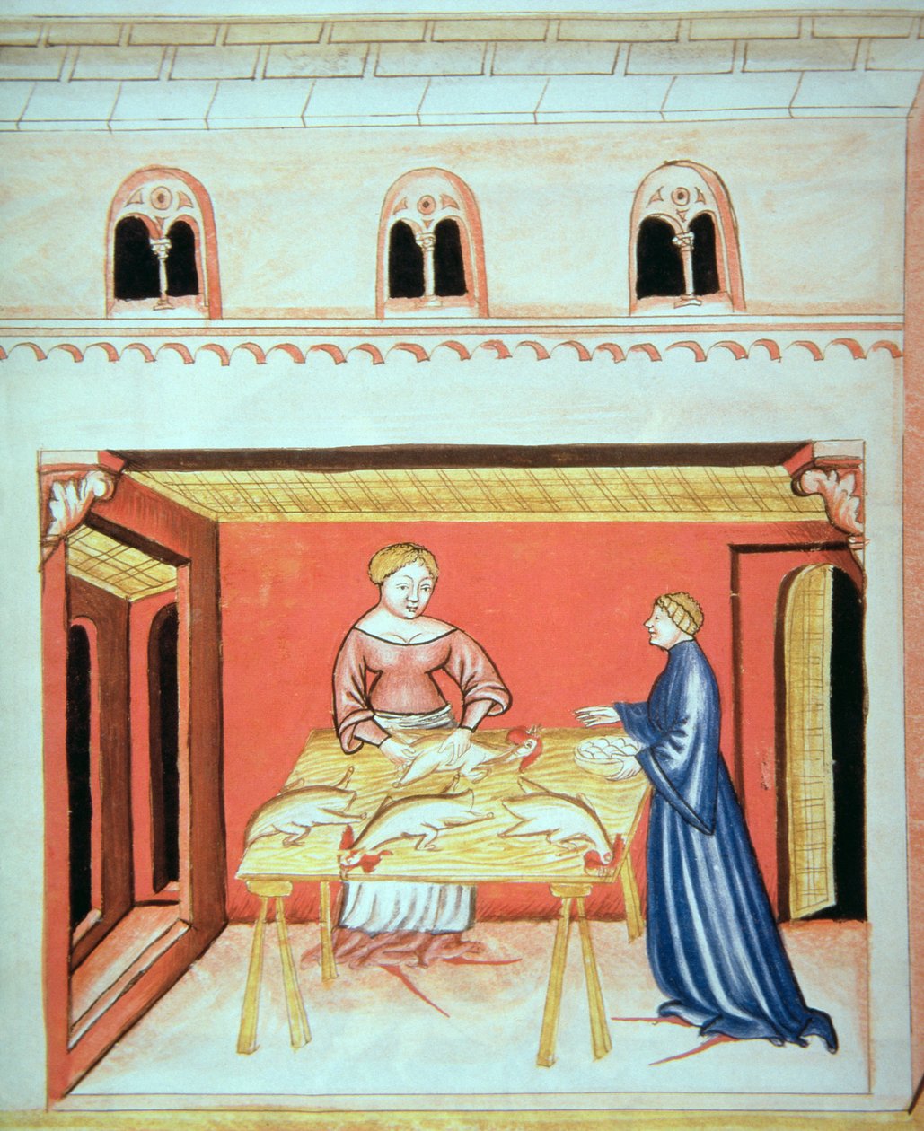 Nova 2644 fol.79v Řezníci: Odstranění varlat, z Tacuinum Sanitatis od Italian School